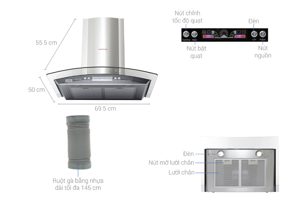 MÁY HÚT MÙI KÍNH CONG SUNHOUSE SHB6626 1