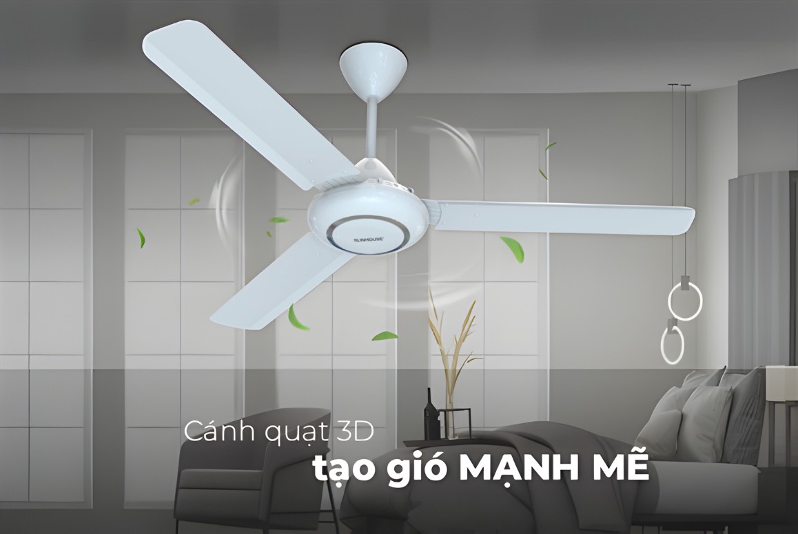 Cánh quạt 3D giúp tạo gió mạnh mẽ, giảm tiếng ồn khi vận hành