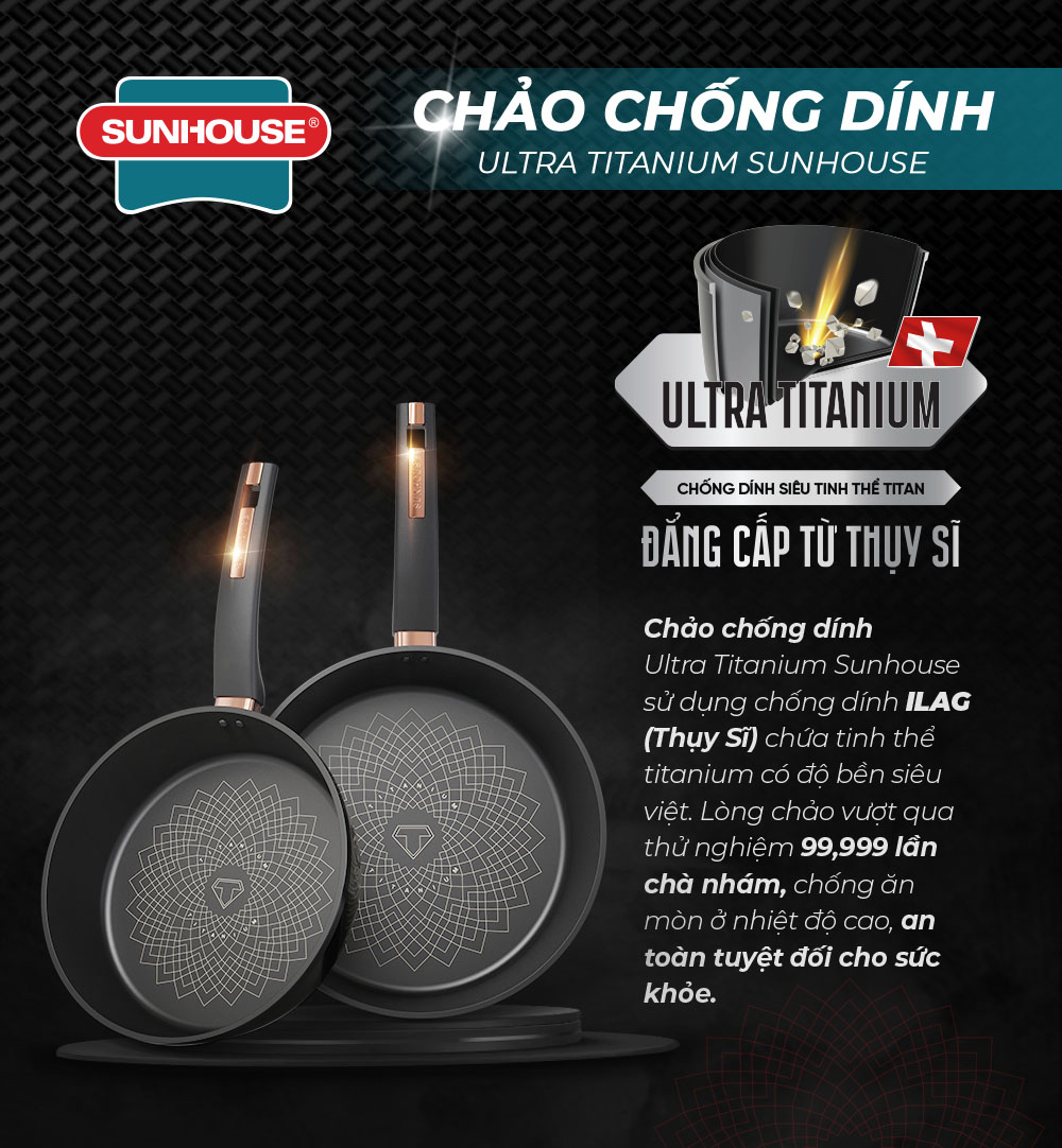 Chảo chống dính Ultra Titanium SUNHOUSE ST20B