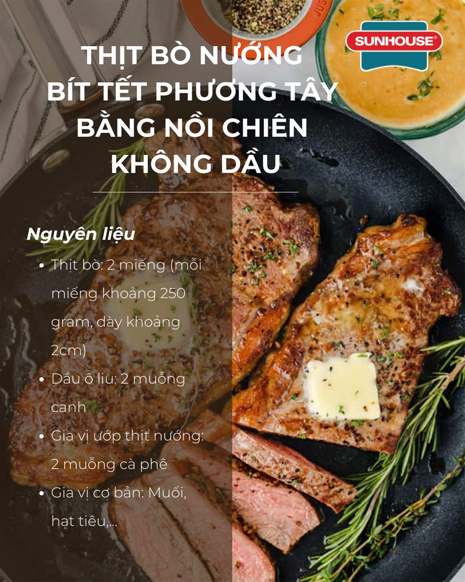 Nguyên liệu làm thịt bò nướng bít tết phương Tây bằng nồi chiên không dầu  