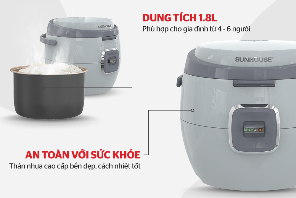 Nồi cơm điện 1.8L SUNHOUSE SHD8663G