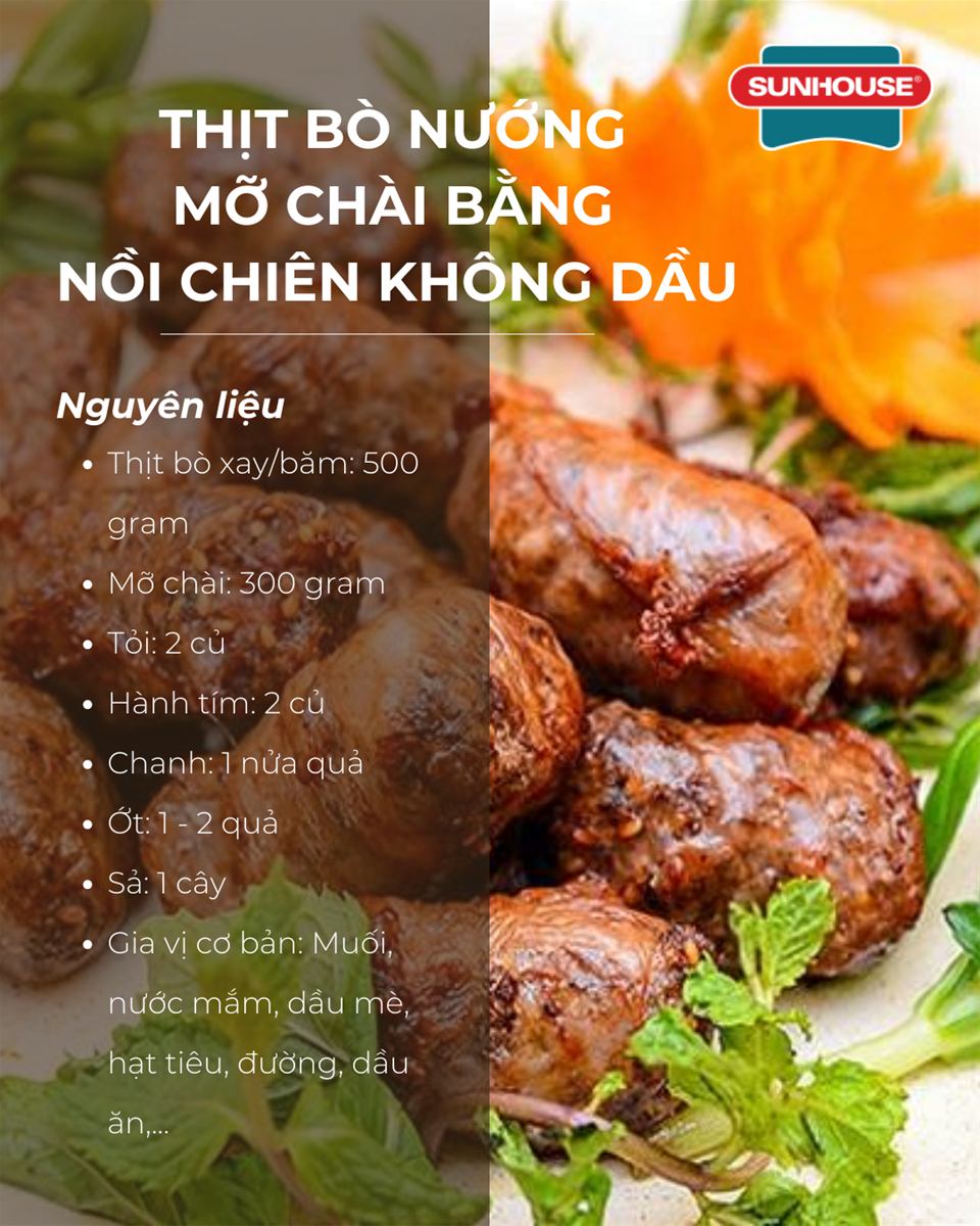 Nguyên liệu làm thịt bò nướng mỡ chài bằng nồi chiên không dầu 