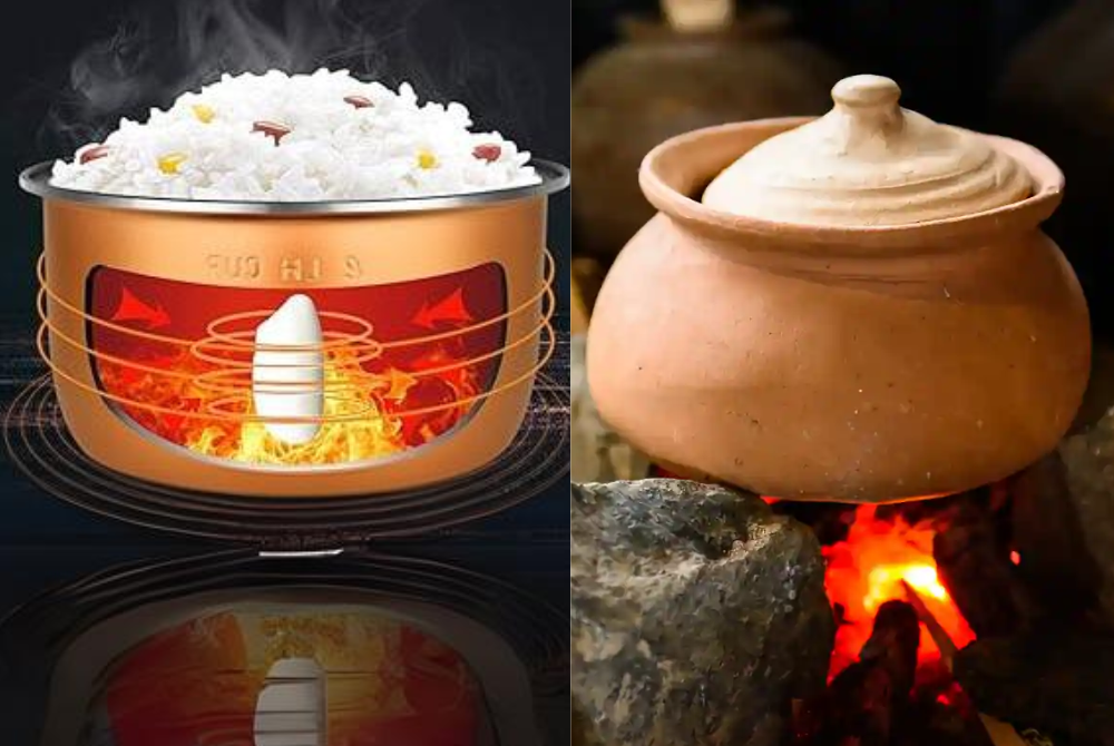 Các nồi cơm điện tử sẽ nhận nhiệt từ hệ thống truyền nhiệt, trong khi nồi niêu nhận nhiệt trực tiếp từ lửa