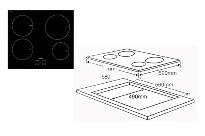 Kích thước bếp điện từ âm 4 vùng nấu