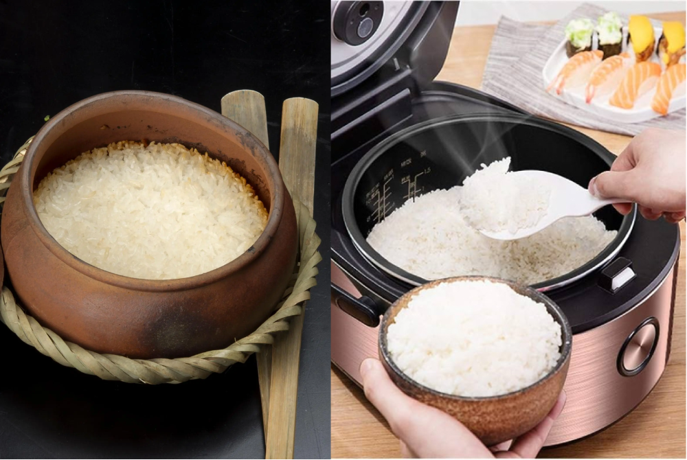 Cơm được nấu bằng nồi cơm điện tử lòng niêu và lòng phẳng sẽ tới xốp và thơm ngon hơn cơm nấu bằng niêu đất