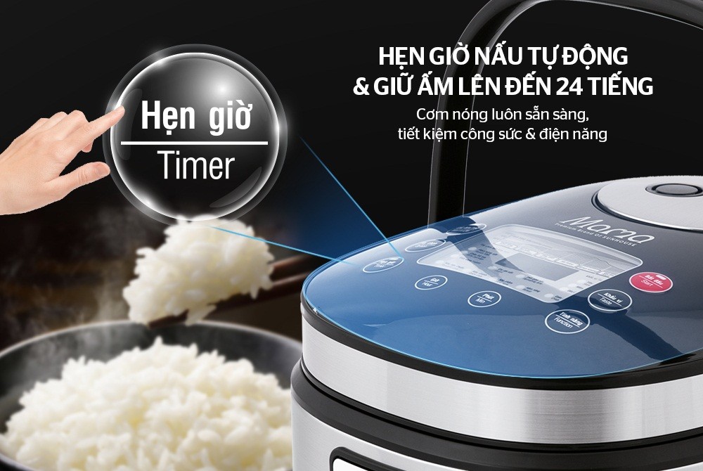 Chế độ hẹn giờ tự động nấu giúp người dùng luôn có nồi cơm nóng hổi khi cần