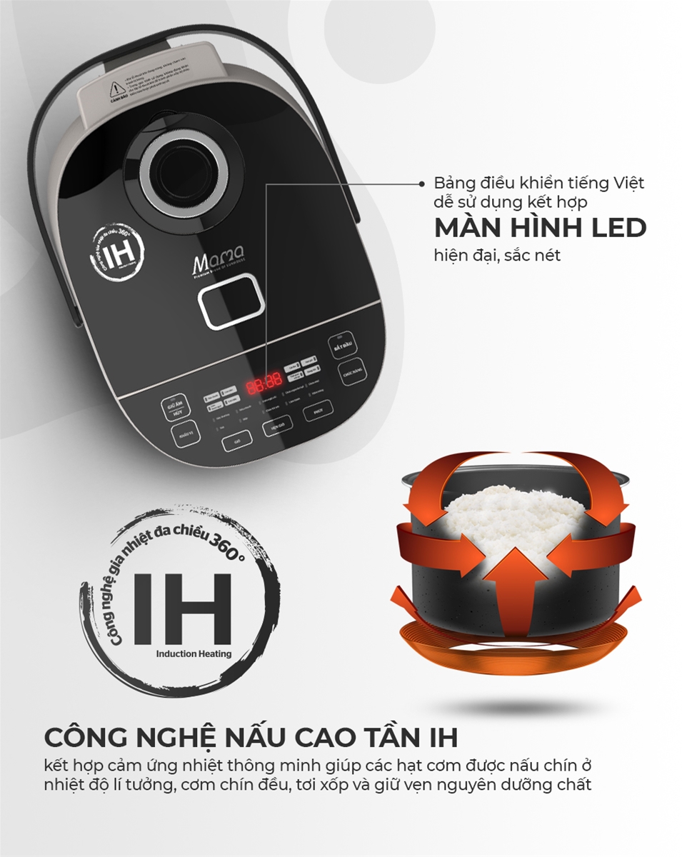 Công nghệ nấu cơm cao tần IH được ứng dụng với nồi cơm điện tử đa năng SHD8959