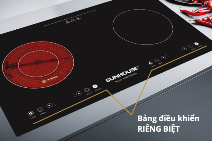 Ưu tiên lựa chọn bếp đôi điện từ hồng ngoại có khu vực điều khiển riêng biệt cho mỗi vùng nấu