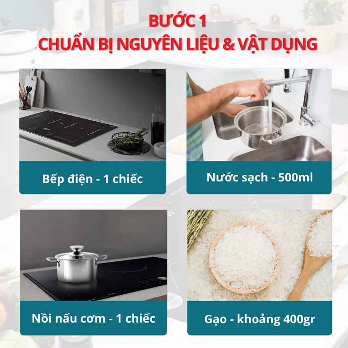 Những nguyên liệu và vật dụng cần chuẩn bị trước khi nấu cơm bằng bếp điện