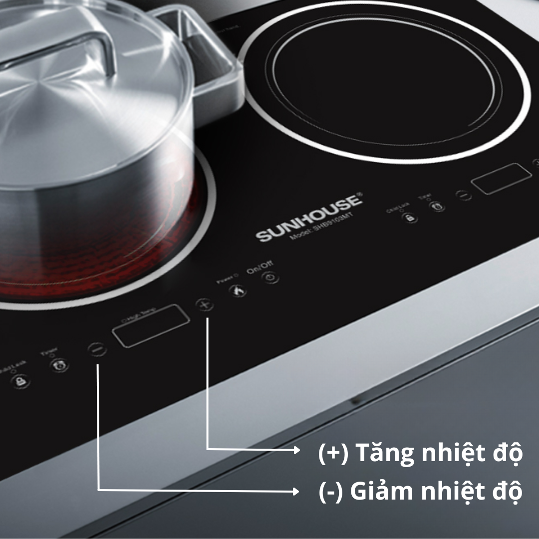 Bạn cần điều chỉnh nút tăng (+) hoặc giảm (-) nhiệt độ theo từng giai đoạn trong quá trình nấu cơm