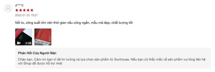 Feedback của khách hàng về thời gian nấu chín thức ăn của nồi chiên không dầu 6L SUNHOUSE 