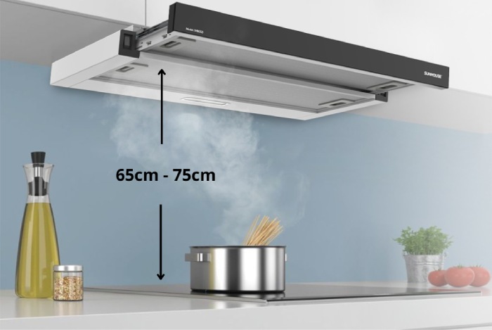 Khoảng cách lắp đặt máy hút mùi âm tủ đến bếp cần đảm bảo từ 65 - 75cm