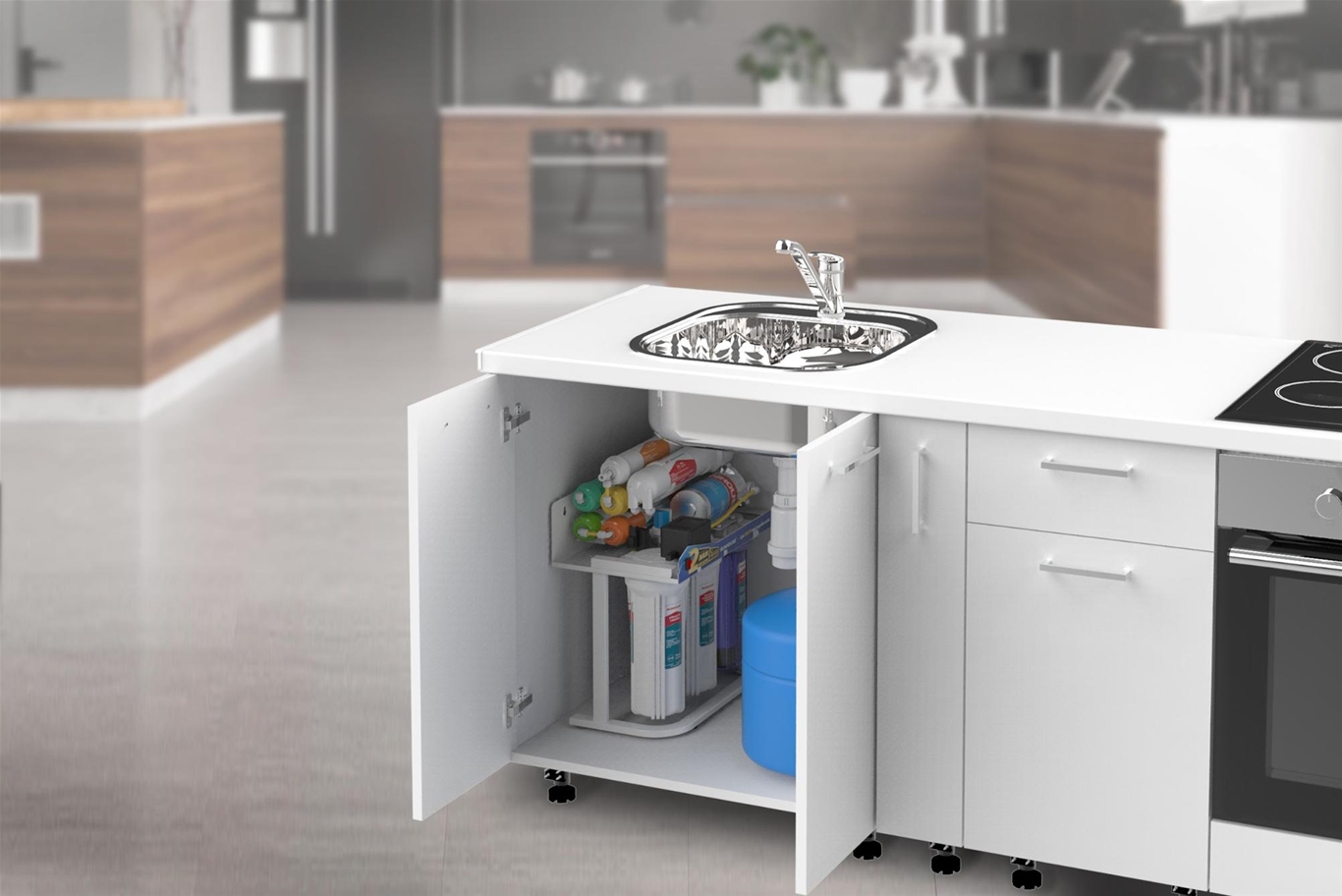 Lắp máy lọc nước âm bếp