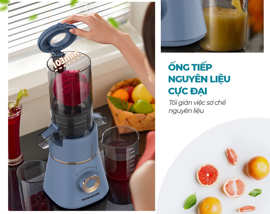 Máy ép chậm có ống tiếp nguyên liệu lớn