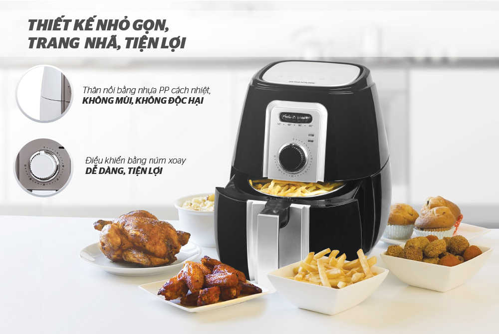 Nồi chiên không dầu 3L SUNHOUSE SHD4025B dùng được cho gia đình từ 1-2 người