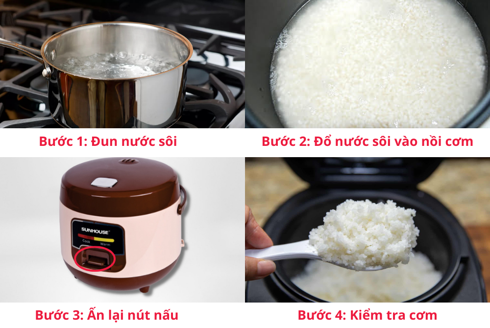 Các bước để xử lý cơm bị sống bằng nước sôi 