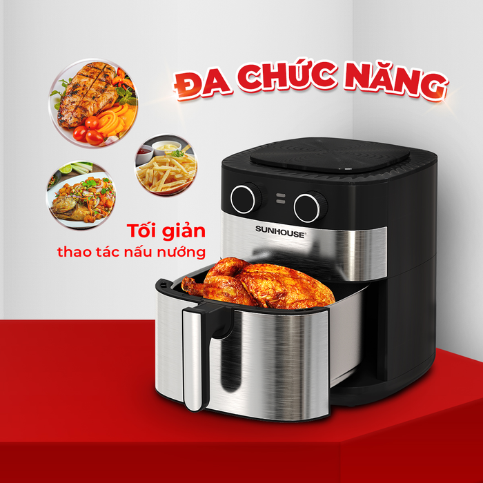 Nồi chiên không dầu SUNHOUSE tối giản thao tác nấu nướng của gia đình bạn với đa chức năng được cài đặt sẵn