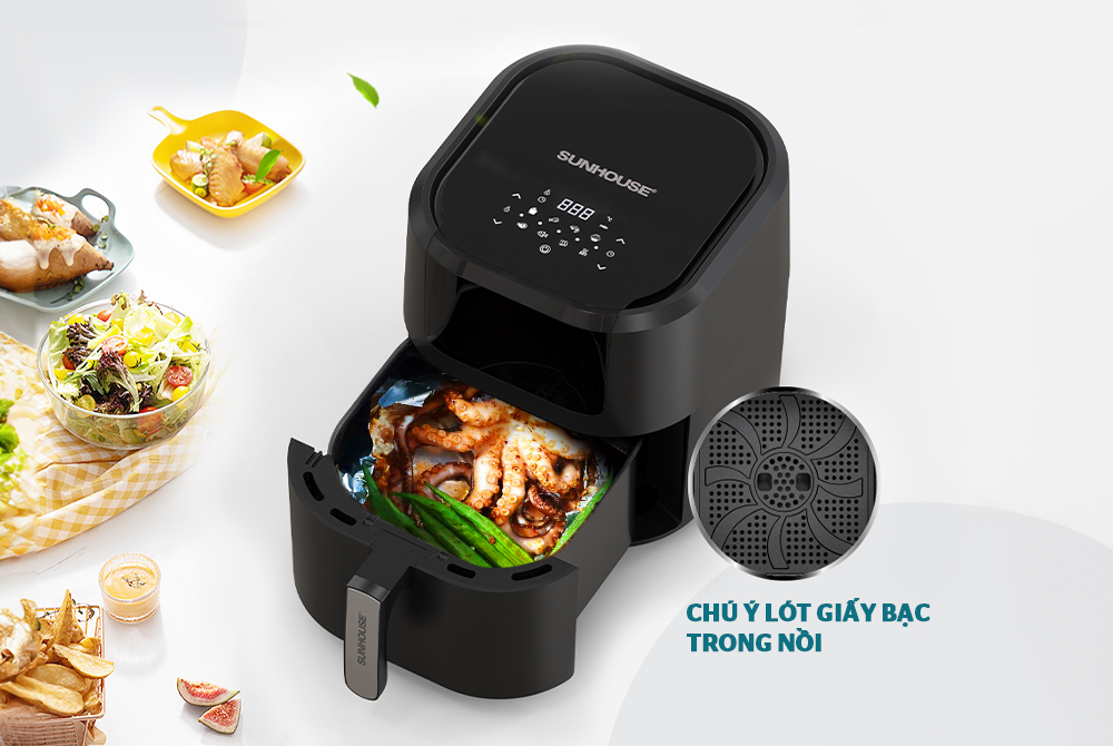 Xếp gọn bạch tuộc vào nồi chiên không dầu