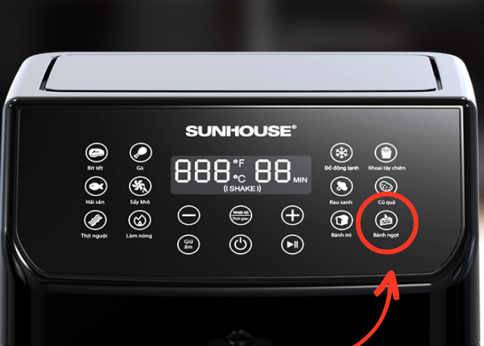 Chế độ nướng bánh riêng trên nồi chiên không dầu điện tử SUNHOUSE