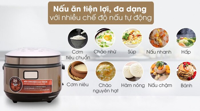 Nồi cơm điện cao tần SUNHOUSE SHD8955 tích hợp chế độ nấu tự động thông minh giúp bạn chinh phục nhiều loại bánh khó 