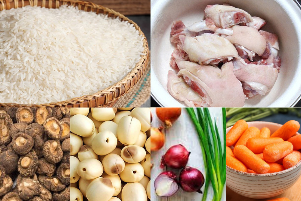 Các nguyên liệu cần chuẩn bị để nấu cháo móng giò bằng nồi cơm điện 