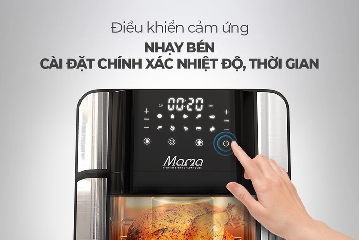 Khởi động và làm nóng nồi chiên không dầu với nhiệt độ 180 độ C trong vòng 5 phút trước khi cho gà vào nồi