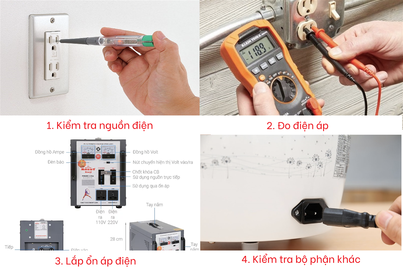Các bước cần làm khi gặp trường hợp nồi cơm không vào điện do điện áp yếu