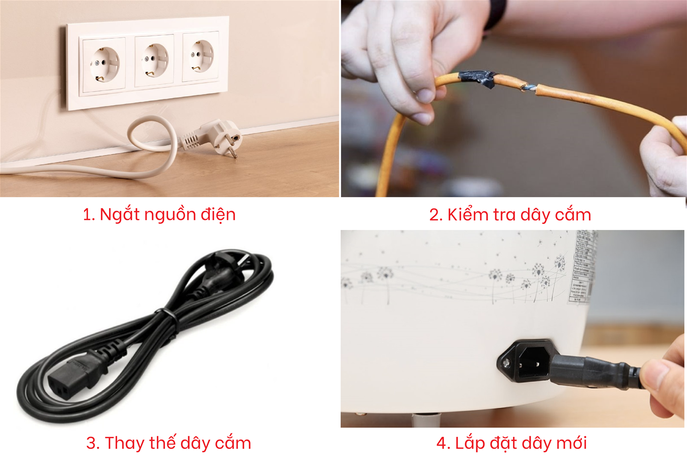 Các bước kiểm tra và khắc phục lỗi do dây cắm điện hỏng