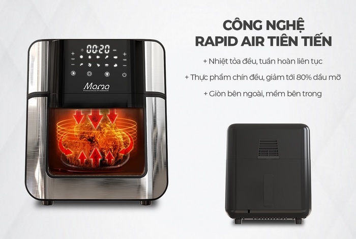 Nướng gà mật ong bằng nồi chiên không dầu SUNHOUSE vô cùng tiện lợi với công nghệ RAPID AIR giúp thịt được chín đều từ trong ra ngoài nhanh chóng