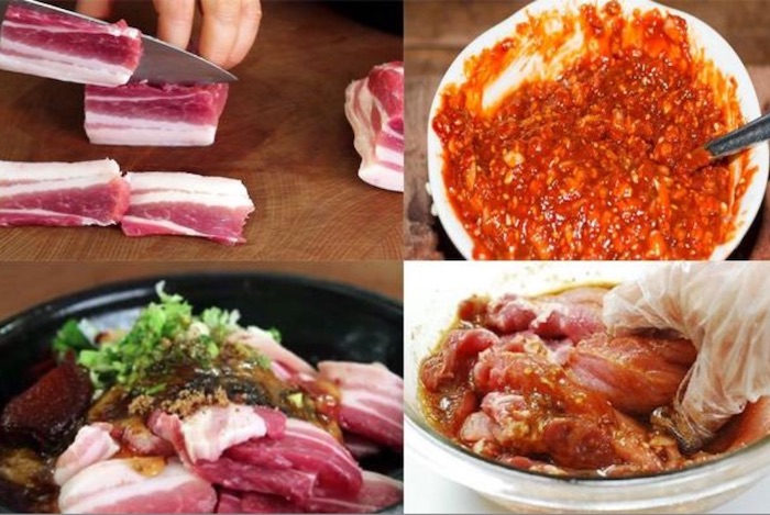 Ướp thịt bằng các nguyên liệu cơ bản như ngũ vị hương, mật ong, dầu điều,... tạo nên hương vị đậm đà cho món ăn