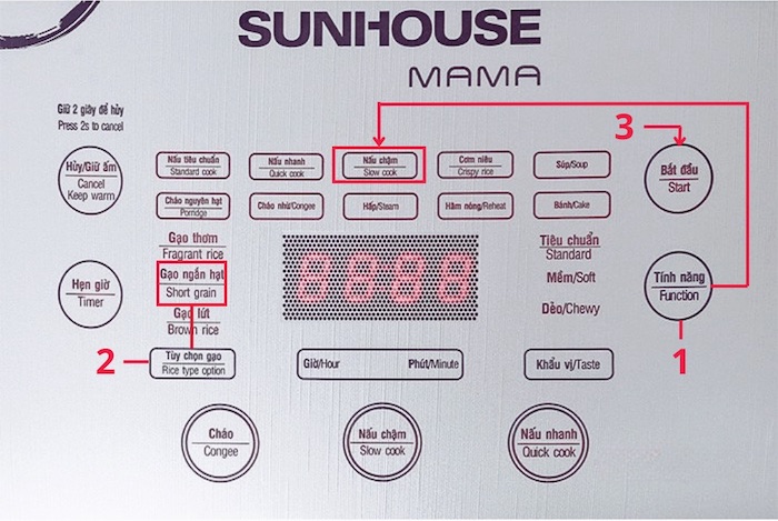 Thao tác nấu kê bằng nồi cơm điện tử SUNHOUSE