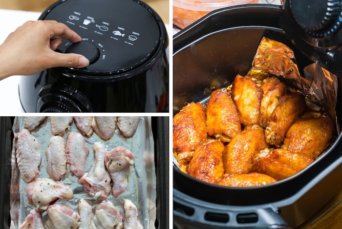 Thao tác nướng cánh gà bằng nồi chiên không dầu