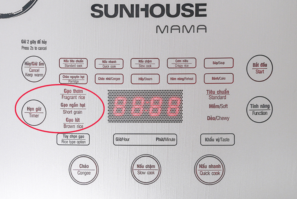 Nồi cơm điện tử SUNHOUSE có chế độ tùy chọn loại gạo và hẹn giờ giúp bạn nấu xôi dễ dàng hơn 