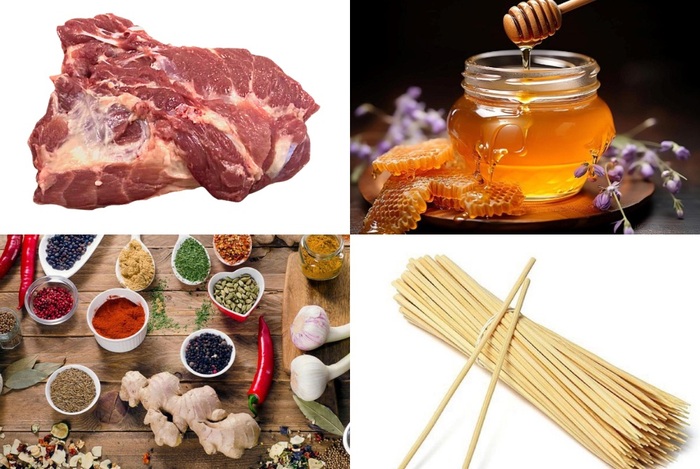 Tổng hợp nguyên liệu cần có để chế biến thịt xiên nướng bằng nồi chiên không dầu