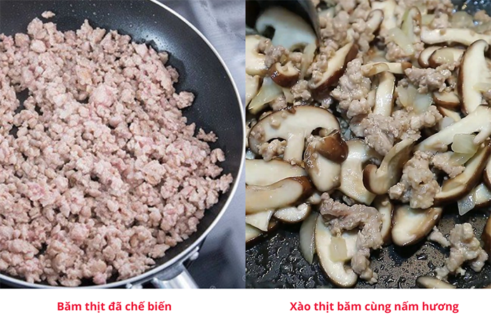 Các bước sơ chế thịt lợn đã chế biến sẵn.