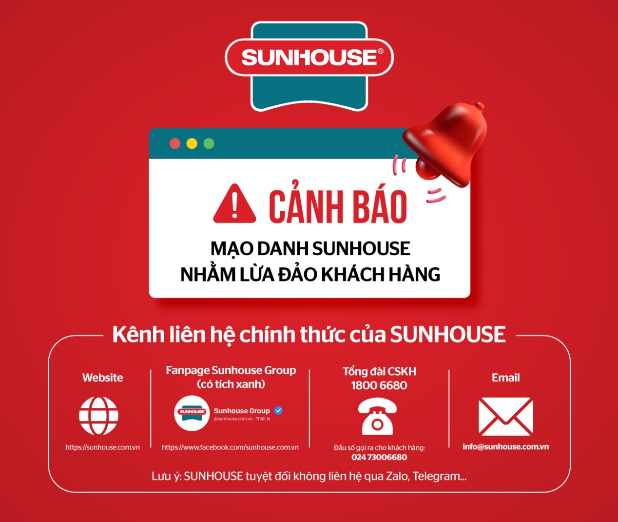 Khách hàng cần cảnh báo giả mạo SUNHOUSE