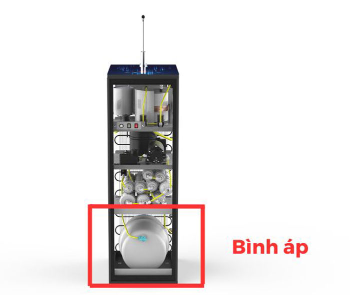 Bình áp hết khí hoặc bị thủng là 1 trong những nguyên nhân máy lọc nước chảy yếu