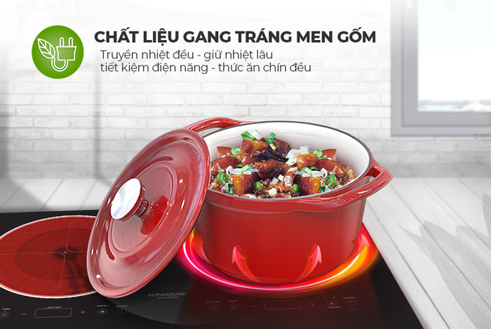 Nồi có chất liệu gang bắt nhiệt nhanh - tỏa nhiệt đều 