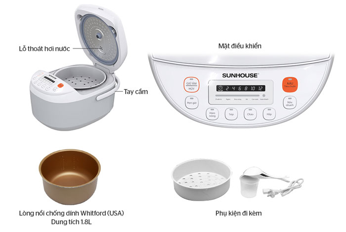 Điểm khác biệt lớn giữa nồi cơm điện tử và nồi cơm điện cơ là bảng điều khiển thông minh có sẵn các chương trình nấu khác nhau