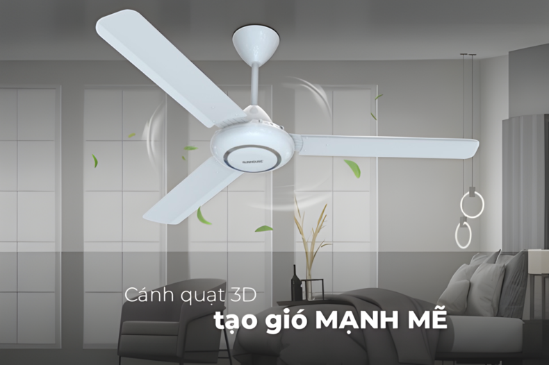 Quạt 3 cánh thường tạo ra luồng gió mạnh và có tốc độ quay cao hơn
