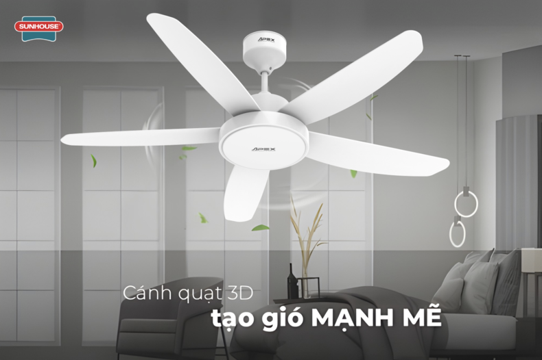 Quạt trần 5 cánh có khả năng phân bổ gió đều và trải rộng khắp không gian