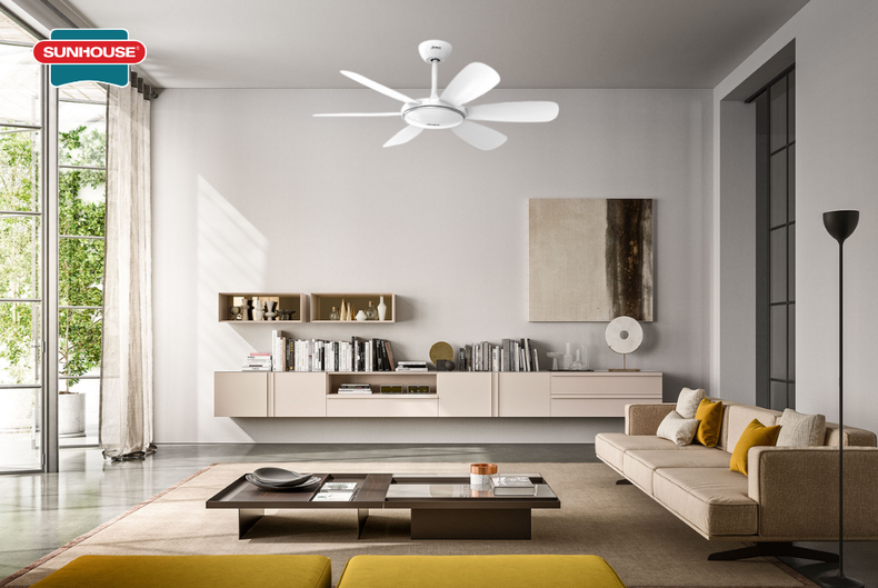 Quạt trần SUNHOUSE APEX APF7697W phù hợp cho phòng ngủ lớn hoặc phòng sinh hoạt chung