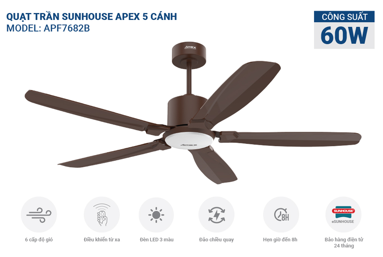 Quạt trần SUNHOUSE APEX APF7682B