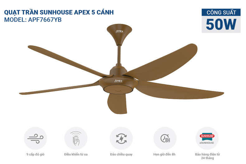 Quạt trần SUNHOUSE APEX APF7667YB