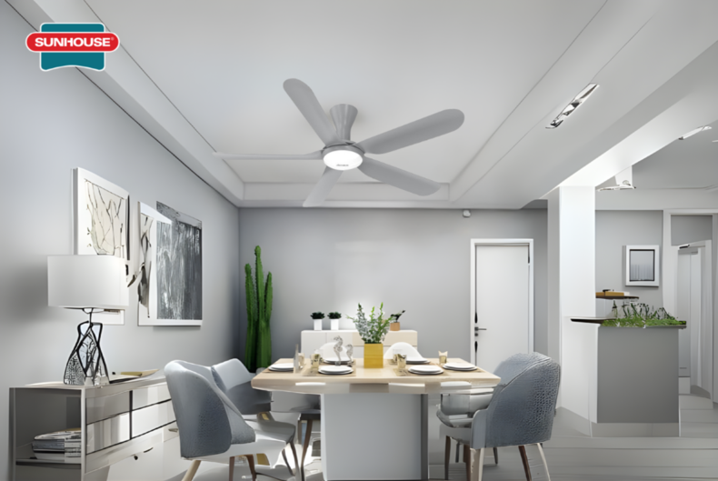 Bố trí quạt trần đèn hiện đại cho phòng ăn tiện nghi