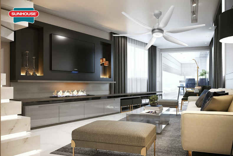 Quạt trần SUNHOUSE APEX APF7680W là lựa chọn hoàn hảo cho chung cư trần thấp