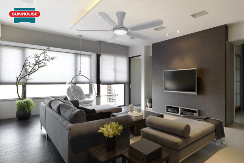 Quạt trần SUNHOUSE APEX APF7683G lý tưởng cho các không gian phòng khách cần sự yên tĩnh cao