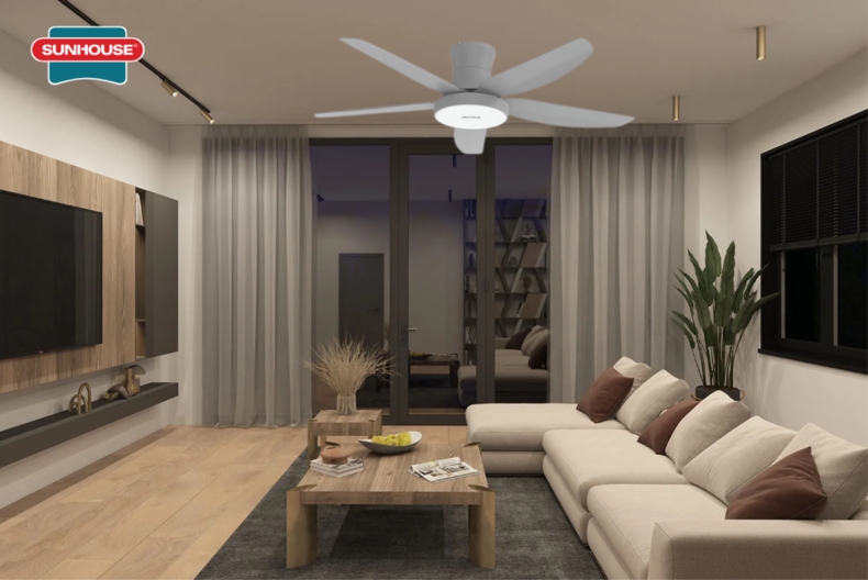 Quạt trần SUNHOUSE APEX APF7685G phù hợp phòng khách hiện đại, tối giản