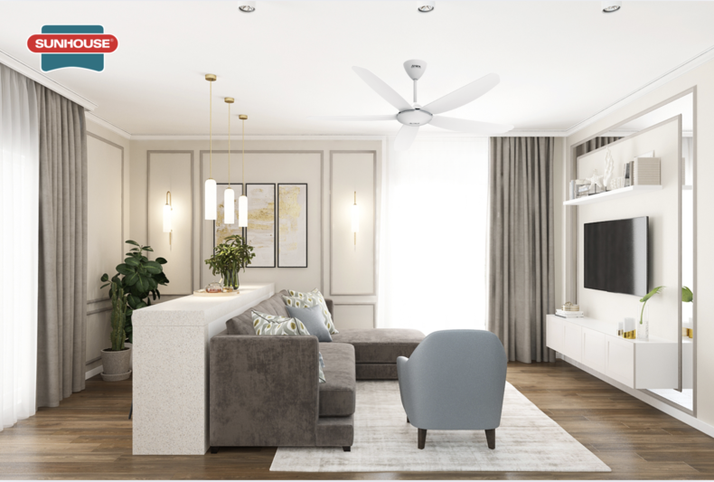 Quạt trần SUNHOUSE APEX APF7666W phù hợp không gian tối giản, trung tính