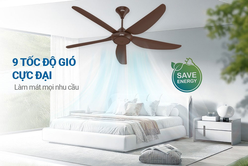 Quạt trần điều khiển thường có dải tốc độ gió rộng, từ 5 đến 9 cấp độ
